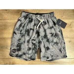 BYLT Mens Active Shorts Tie-Dye Gray Small Elastic Waist Drawstring Zip Pocket